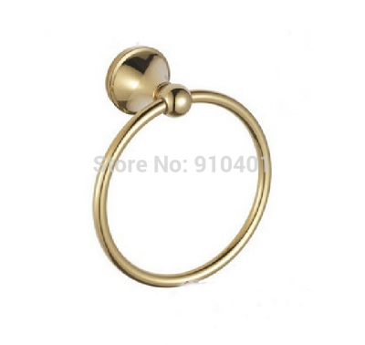 Wholesale And Retail Promotion NEW Wall Mounted Bathroom Golden Brass Towel Rack Holder Round Towel Ring Hanger [Towel bar ring shelf-5100|]