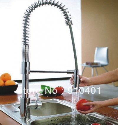 Wholesale And Retail Promotion Polished Chrome Brass Pull Out Spring Kitchen Faucet Dual Sprayer Sink Mixer Tap [Chrome Faucet-890|]