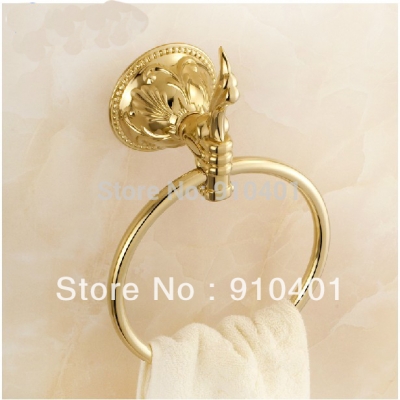 Wholesale And Retail Promotion Polished Golden Bathroom Flower Towel Ring Tower Rack Holder Door Wall Mounted [Towel bar ring shelf-4757|]