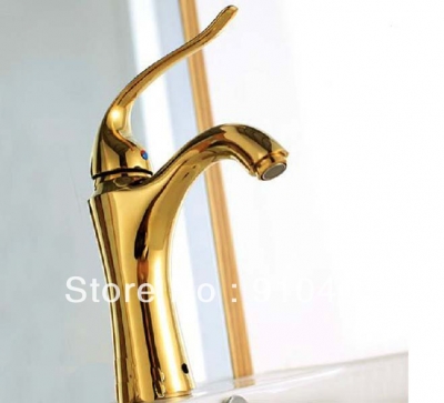 Wholesale And Retail Promotion Polished Golden Finish Solid Brass Bathroom Basin Faucet Single Handle Sink Tap [Golden Faucet-2750|]