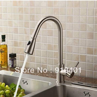 Wholesale And Retail Promotion Pull Out Brushed Nickel Kitchen Bar Sink Faucet Single Handle Dual Spout Mixer [Brushed Nickel Faucet-739|]
