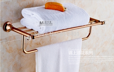 Wholesale And Retail Promotion Rose Golden Bathroom Shelf Towel Rack Holder Crystal Hangers W/ Towel Bar Holder [Towel bar ring shelf-5111|]