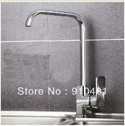 Wholesale And Retail Promotion Square Style Chrome Brass Kitchen Faucet Single Handle Swivel Spout Mixer Tap [Chrome Faucet-898|]