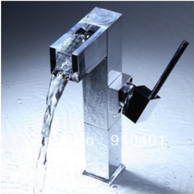 Wholesale And Retail Promotion Tall Waterfall Chrome Brass Bathroom Sink Faucet Blade Series Basin Mixer Tap