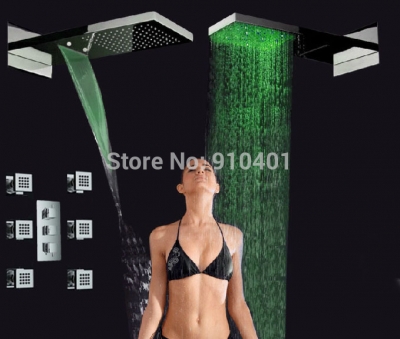 Wholesale And Retail Promotion Wall Mount LED Waterfall Rain Shower Faucet Thermostatic Valve W/ 6 Massage Jets