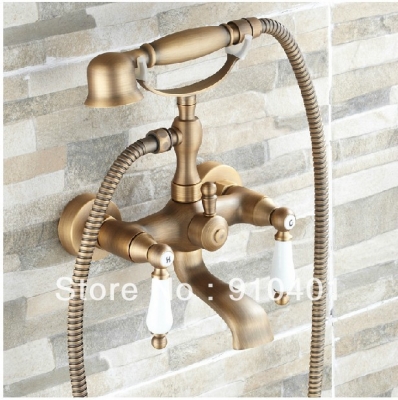 Wholesale And Retail Promotion Wall Mounted Bathroom Tub Faucet Dual Ceramic Handle With Hand Shower Mixer Tap