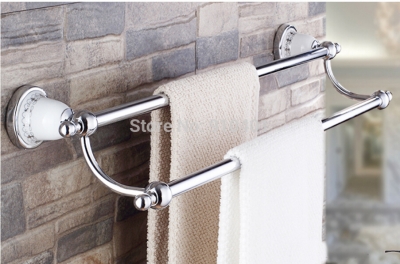 Wholesale And Retail Promotion Wall Mounted Chrome Brass Towel Rack Holder Dual Towel Bars Bathroom Accessory [Towel bar ring shelf-5093|]