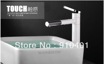 Wholesale And Retail Promotion White Painting Deck Mounted Bathroom Basin Faucet Single Handle Sink Mixer Tap [Chrome Faucet-1645|]