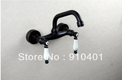 Wholesale and retail Promotion NEW Oil Rubbed Bronze Wall Mounted Bathroom Basin Faucet Dual Handles Mixer Tap [Oil Rubbed Bronze Faucet-3666|]