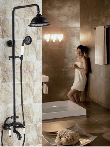 wholesale and retail Promotion New Oil Rubbed Bronze Rain Shower Set Faucet Dual Cross Handles Tub Mixer Tap