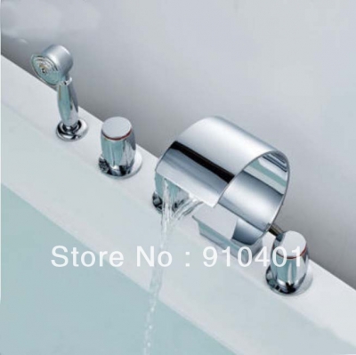 wholesale and retail promotion Deck Mounted Bathroom Tub Faucet Waterfall Spout Mixer Tap W/ Hand Shower Chrome [5 PCS Tub Faucet-194|]