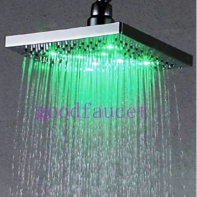 8 inches Rainfall LED Light color changing shower head chrome finish square (blue,green,red)shower head