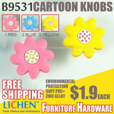 Chinese facturers LICHEN (10 pcs/lot) Soft PVC Red Yellow Blue Flower Cartoon knobs For Drawer Cabinet Door [Cartoon Knobs(PVC Knobs)-19|]
