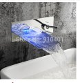 Contemporary Promotion Polished Chrome Brass LED Waterfall Wall Mounted Bathroom Basin Faucet Mixer Tap