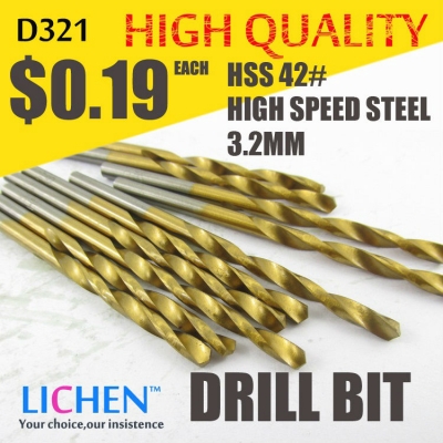 LICHEN D321 Diameter 3.2mm Twist Drell Bit & Metal Drilling & High Speed Steel HSS 42# Drill Bit