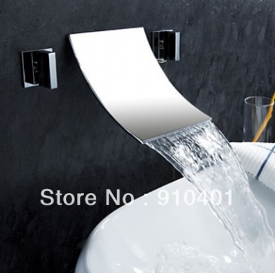 NEW Waterfall wall mount bathroom basin faucet dual handles brass chrome finish [Chrome Faucet-1459|]