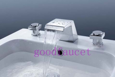 NEW Wholesale/ Retail Bathroom Waterfall Faucet Deck Mounted Double Handles Brass Mixer Tap Polished Chrome [Chrome Faucet-1789|]