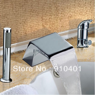 On Sale!Deck Mounted Waterfall Bathroom Bathtub Faucet Mixer Tap w/Hand Shower Sprayer [3 PCS Tub Faucet-18|]
