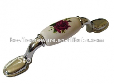 Red rose ceramic door flush handle/ wardrobe hardware/ kids drawer handles/ dresser knobs wholesale and retail 50pcs/lot B58-PC [SilverZincAlloyHandlesandKnobs-547|]