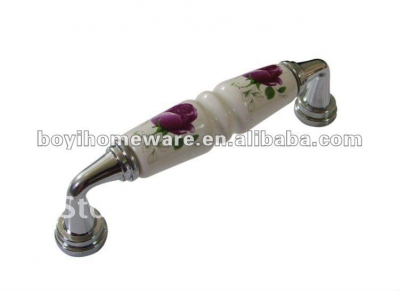 Silver zinc + purple rose ceramic door handles/ kitchen door knobs/ cupboard handles/ drawer knobs wholesale 50pcs/lot AM05-PC [SilverZincAlloyHandlesandKnobs-493|]