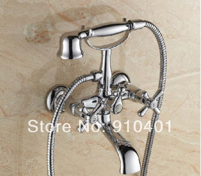 Wholesale And Retail Promotion Bathroom Luxury Chrome Rain Shower Handy Unit Tap Dual Cross Handles Mixer Tap [Wall Mounted Faucet-5218|]