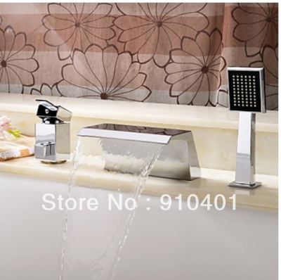 Wholesale And Retail Promotion Deck Mounted Bathroom Tub Faucet Waterfall Spout Chrome Hand Shower 3PCS Shower [3 PCS Tub Faucet-4|]
