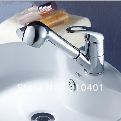Wholesale And Retail Promotion Deck Mounted Chrome Brass Kitchen Faucet Single Handle Pull Out Sink Mixer Tap [Chrome Faucet-861|]