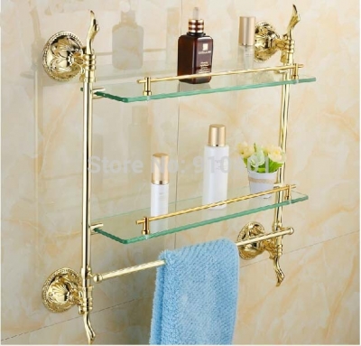 Wholesale And Retail Promotion Embossed Golden Bathroom Shelf Dual Tier Shower Caddy Cosmetic Storage Holder [Storage Holders & Racks-4386|]