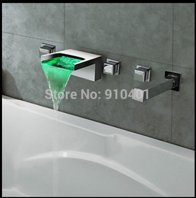 Wholesale And Retail Promotion LED Color Changing Wall Mounted Bathroom Waterfall Tub Faucet With Hand Shower