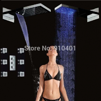 Wholesale And Retail Promotion LED Color Changing Waterfall Shower Head + Thermostatic Valve + 6 Massage Jets
