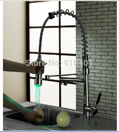 Wholesale And Retail Promotion LED Spring Chrome Brass Kitchen Faucet Swivel Spout Single Handle Sink Mixer Tap [LEDFaucet-3555|]