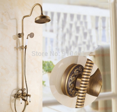 Wholesale And Retail Promotion Luxury Antique Brass Embossed Rain Shower Faucet Set Tub Mixer Tap Dual Handles [Antique Brass Shower-518|]