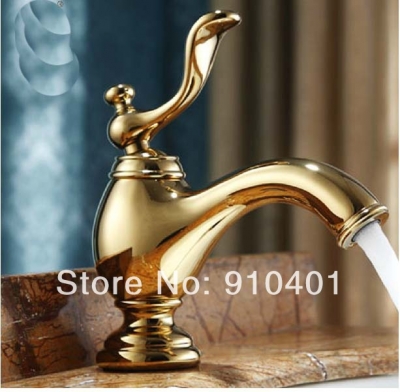 Wholesale And Retail Promotion Luxury Golden Brass Bathroom Basin Faucet Single Handle Vanity Sink Mixer Tap [Golden Faucet-2755|]
