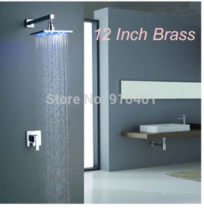 Wholesale And Retail Promotion Luxury LED 12" Brass Rain Shower Faucet Set Single Handle Wall Mounted Shower