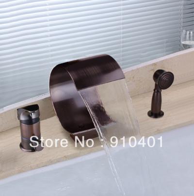 Wholesale And Retail Promotion Luxury Oil Rubbed Bronze Waterfall Bathroom Tub Faucet 3 PCS Shower Mixer Tap [3 PCS Tub Faucet-7|]