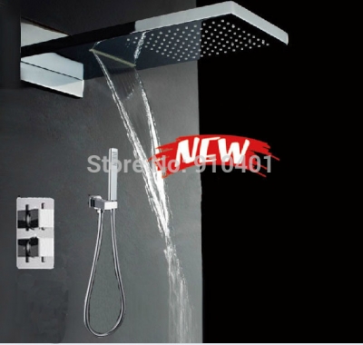 Wholesale And Retail Promotion Luxury Waterfall 22" Large Shower Head + Thermostatic Valve + Hand Shower Chrome