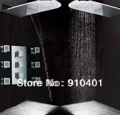 Wholesale And Retail Promotion Luxury Waterfall Rainfall Shower Faucet Set Thermostatic Shower W/ Jets Sprayer [Chrome Shower-1986|]