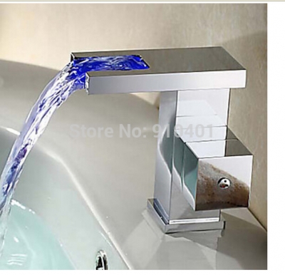 Wholesale And Retail Promotion Modern Square Waterfall Bathroom Basin Faucet LED Colors Vanity Sink Mixer Tap [LED Faucet-3175|]