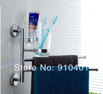 Wholesale And Retail Promotion Modern Wall Mounted Bathroom Towel Rack Swivel 2 Towel Bars Tooth Brush Holders [Towel bar ring shelf-4818|]