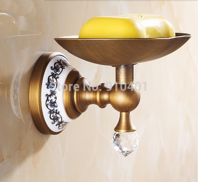 Wholesale And Retail Promotion NEW Antique Brass Soap Dish Holder Crystal Style Bathroom Wall Mounted Soap Dish [Soap Dispenser Soap Dish-4280|]
