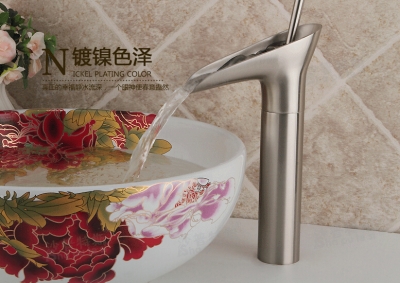 Wholesale And Retail Promotion NEW Brushed Nickek Waterfall Bathroom Basin Faucet Swivel Handle Kitch Mixer Tap