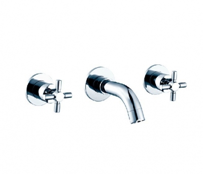 Wholesale And Retail Promotion NEW Chrome Bathroom Basin Faucet Wall Mounted Dual Cross Handles Sink Mixer Tap [Chrome Faucet-1216|]
