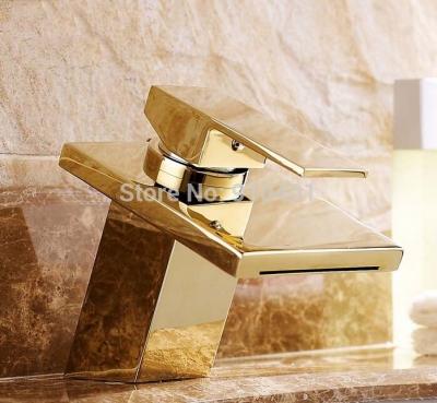 Wholesale And Retail Promotion NEW Luxury Golden Waterfal Bathroom Faucet Single Handle Vanity Sink Mixer Tap [Golden Faucet-2768|]