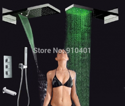 Wholesale And Retail Promotion NEW Luxury Thermostatic Waterfall LED Shower Head + Bathtub Faucet + Hand Shower [LED Shower-3329|]