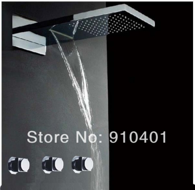 Wholesale And Retail Promotion NEW Luxury Wall Mounted Waterfall Rain Shower Faucet 3 Handles Mixer Tap Chrome