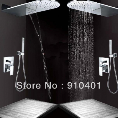 Wholesale And Retail Promotion NEW Luxury Waterfall Rainfall Shower Faucet Set With Brass Hand Shower Mixer Tap [Chrome Shower-1972|]