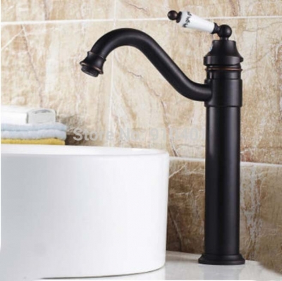 Wholesale And Retail Promotion NEW Oil Rubbed Bronze Tall Bathroom Swivel Spout Faucet Ceramic Handle Mixer Tap [Oil Rubbed Bronze Faucet-3693|]