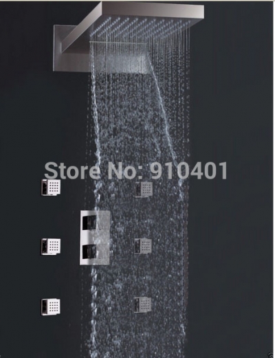 Wholesale And Retail Promotion NEW Thermostatic Waterfall Rain Shower Head 6 Massage Jets Sprayer Dual Handles [Chrome Shower-2057|]