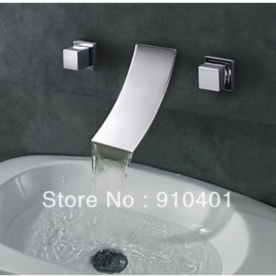 Wholesale And Retail Promotion NEW Wall Mounted Waterfall Spout Bathroom Basin Faucet Widespread Sink Mixer Tap [Chrome Faucet-1569|]