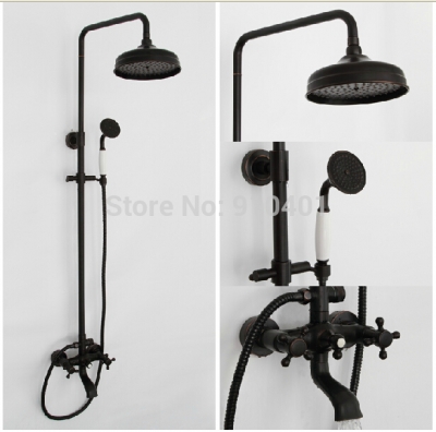 Wholesale And Retail Promotion Oil Rubbed Bronze Bathroom Rain Shower Tub Mixer Tap Dual Handles W/ Hand Shower